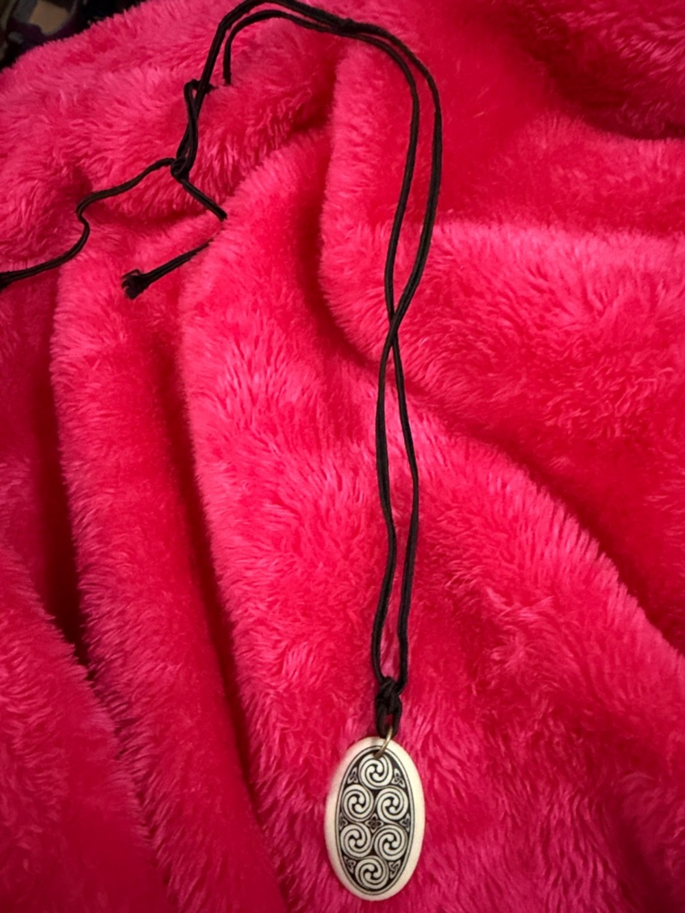 Oval Swirl Pendant Necklace - Black Cord with Silver-Tone Accent. Irish.